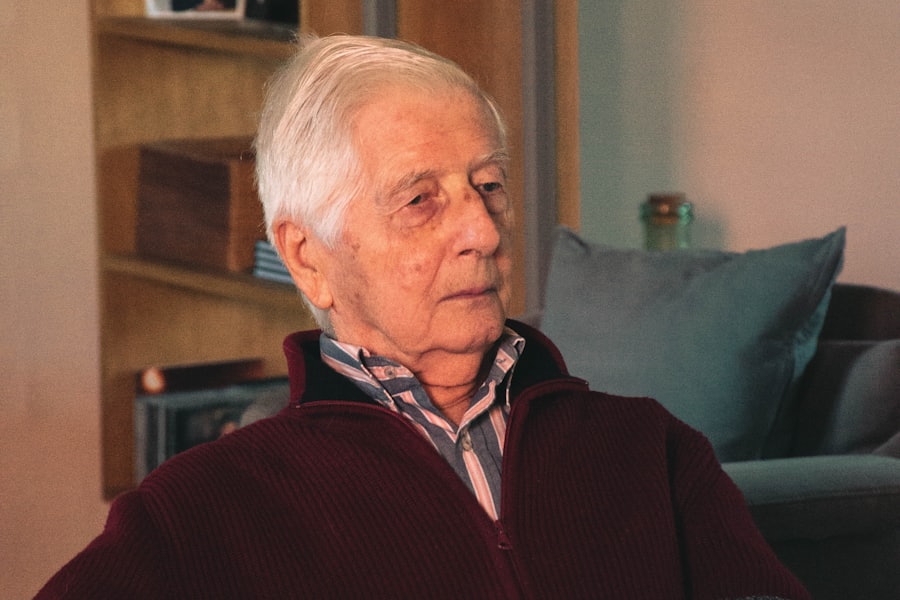 Older man resting and recovering at home after surgery